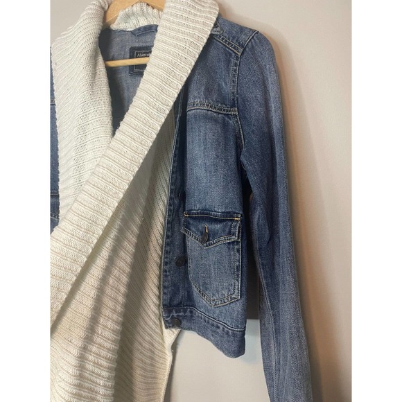 Abercrombie & Fitch Womens Blue Jean Denim Sweater Lined Jacket SZ S - Picture 4 of 6